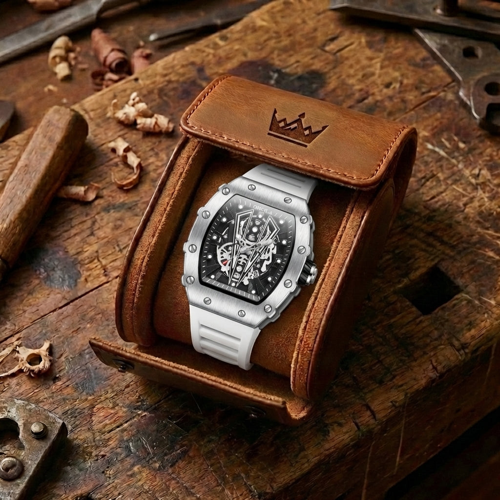 Herren Steampunk Skeleton Uhr
