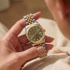 Damen Elegante Stahlgürtel Kalender Uhr