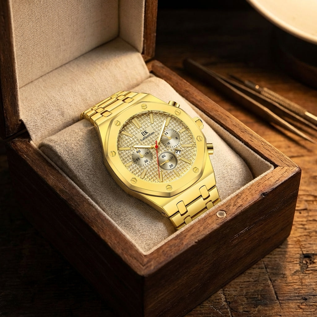 Damen Zierliche Goldfarbene Quarz Uhr