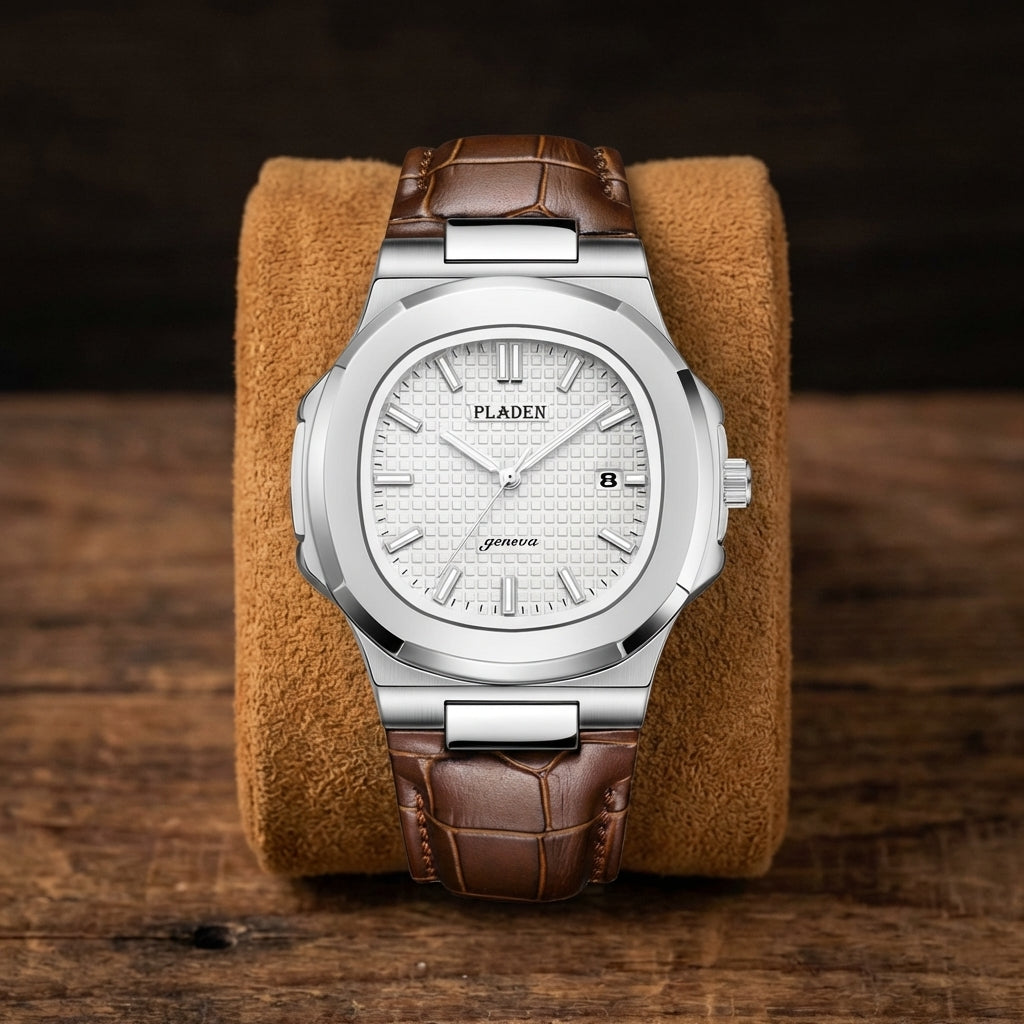 Herren Wasserdicht Leder & Stahl Quartz Uhr