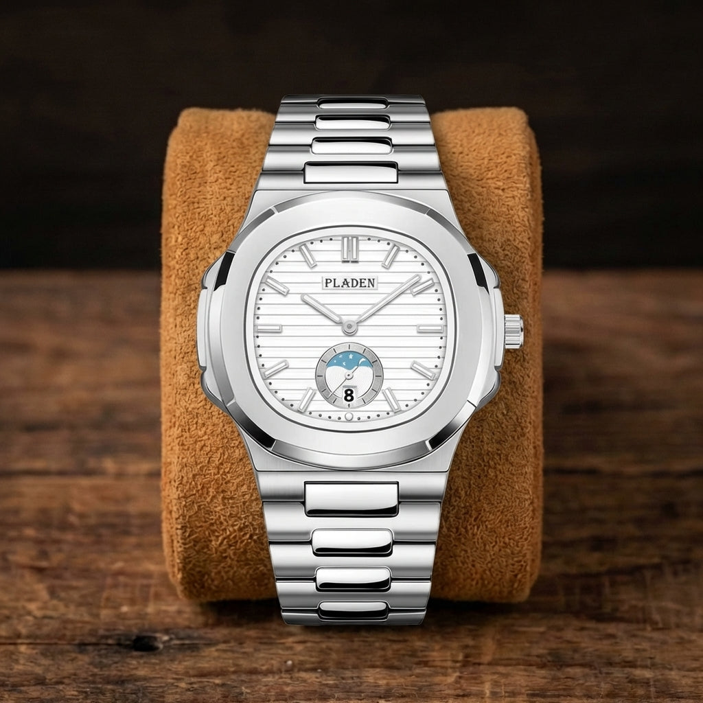 Herren Wasserdicht Leder & Stahl Quartz Uhr