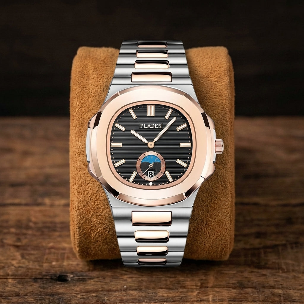 Herren Wasserdicht Leder & Stahl Quartz Uhr