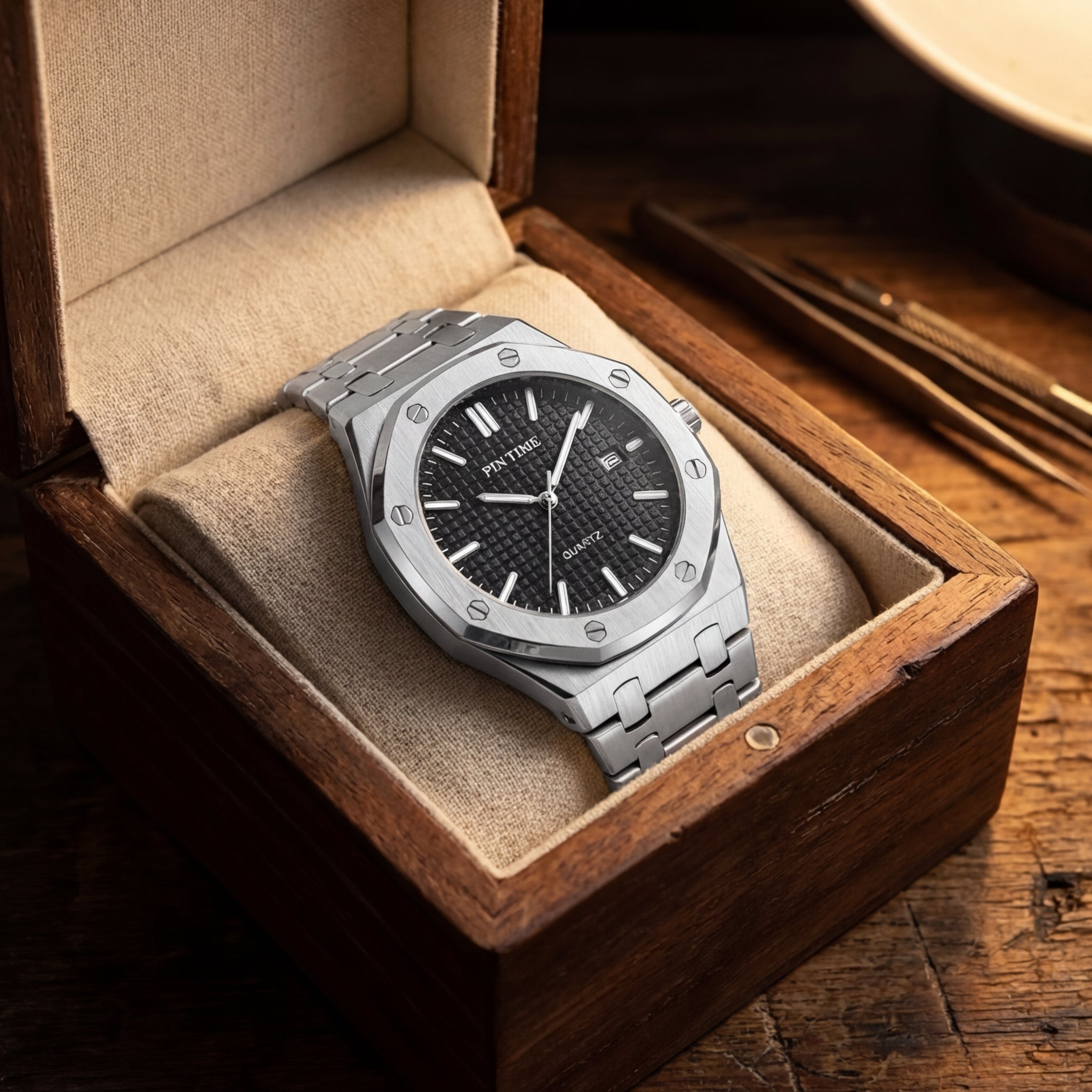Damen Silber Automatische Quarz Uhr