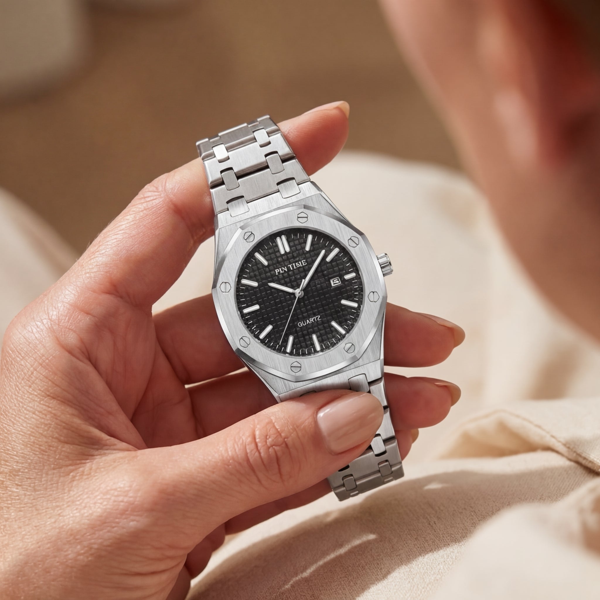 Damen Silber Automatische Quarz Uhr
