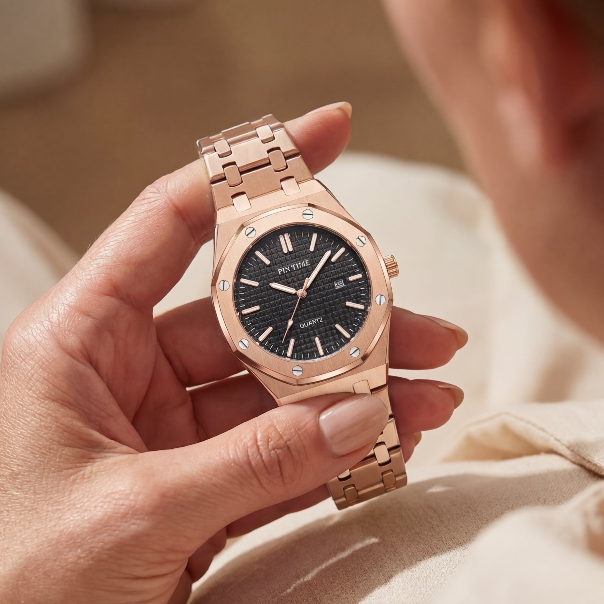 Damen Roségold Automatische Quarz Uhr