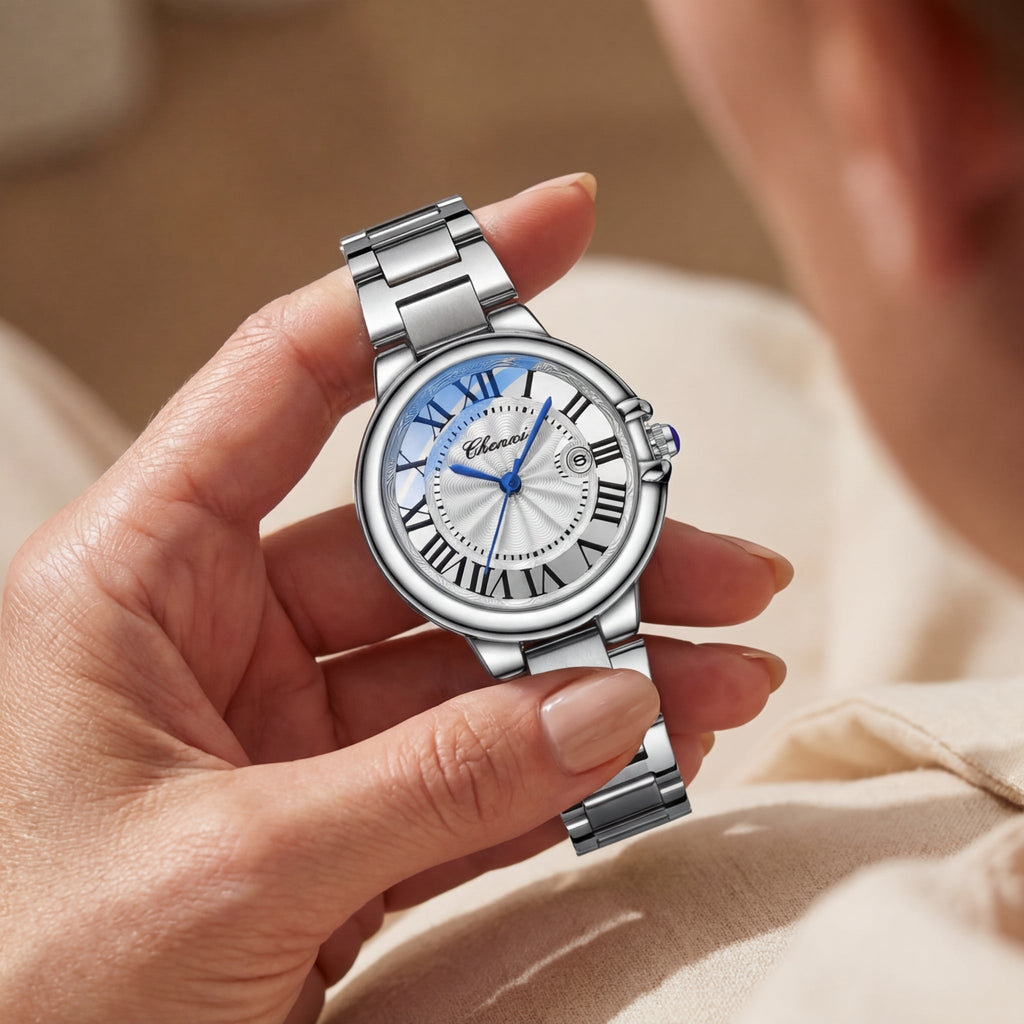Damen Leuchtende Kalender Stahlgürtel Uhr