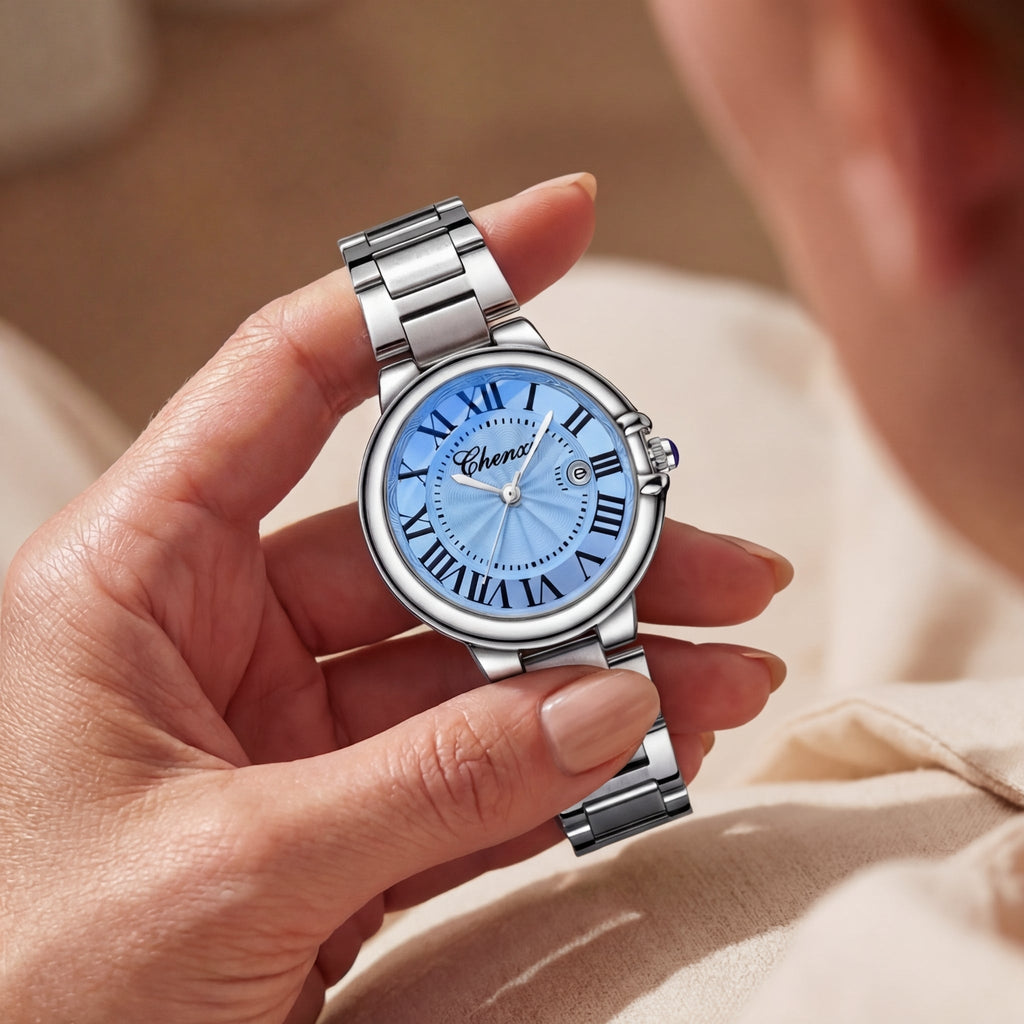 Damen Leuchtende Kalender Stahlgürtel Uhr