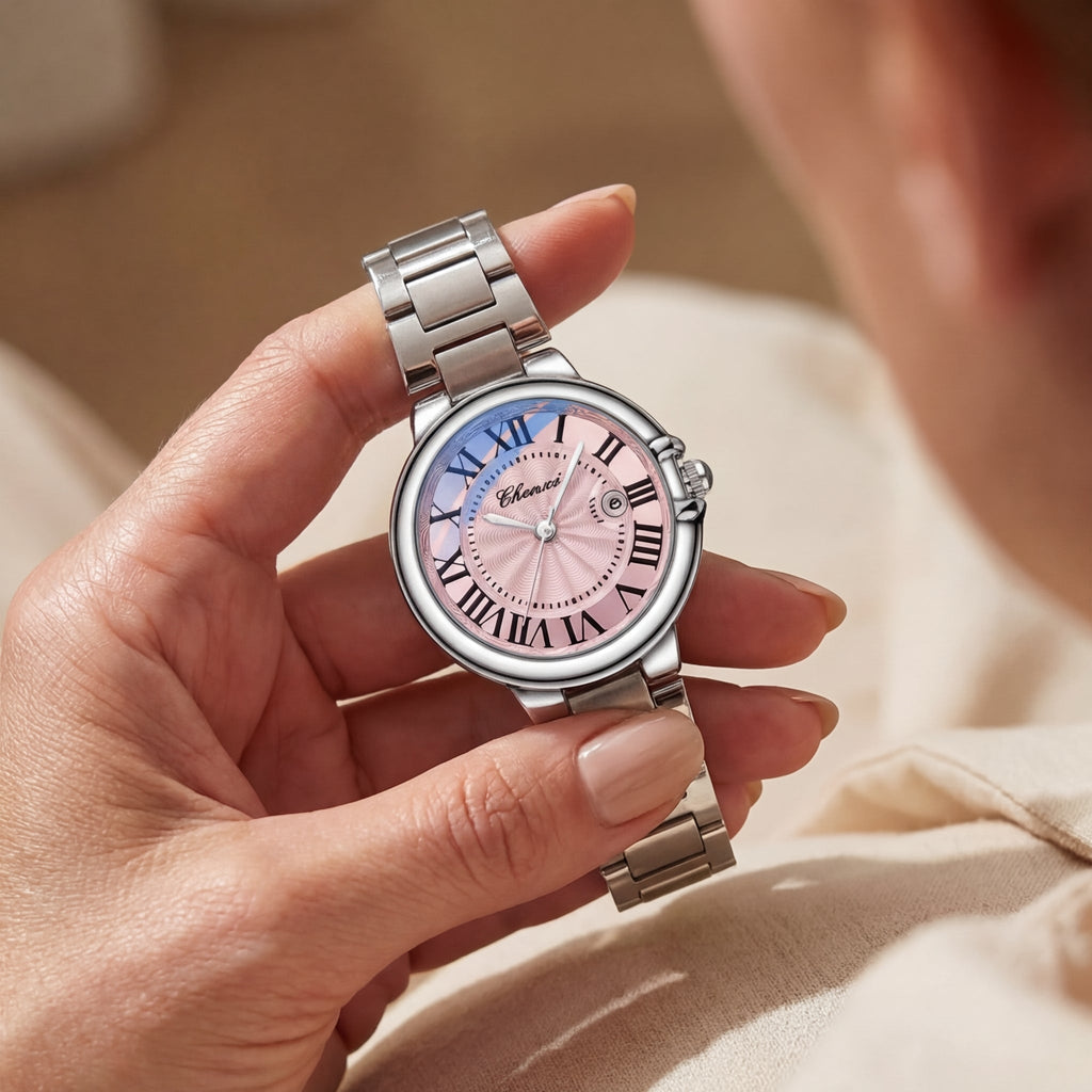 Damen Leuchtende Kalender Stahlgürtel Uhr