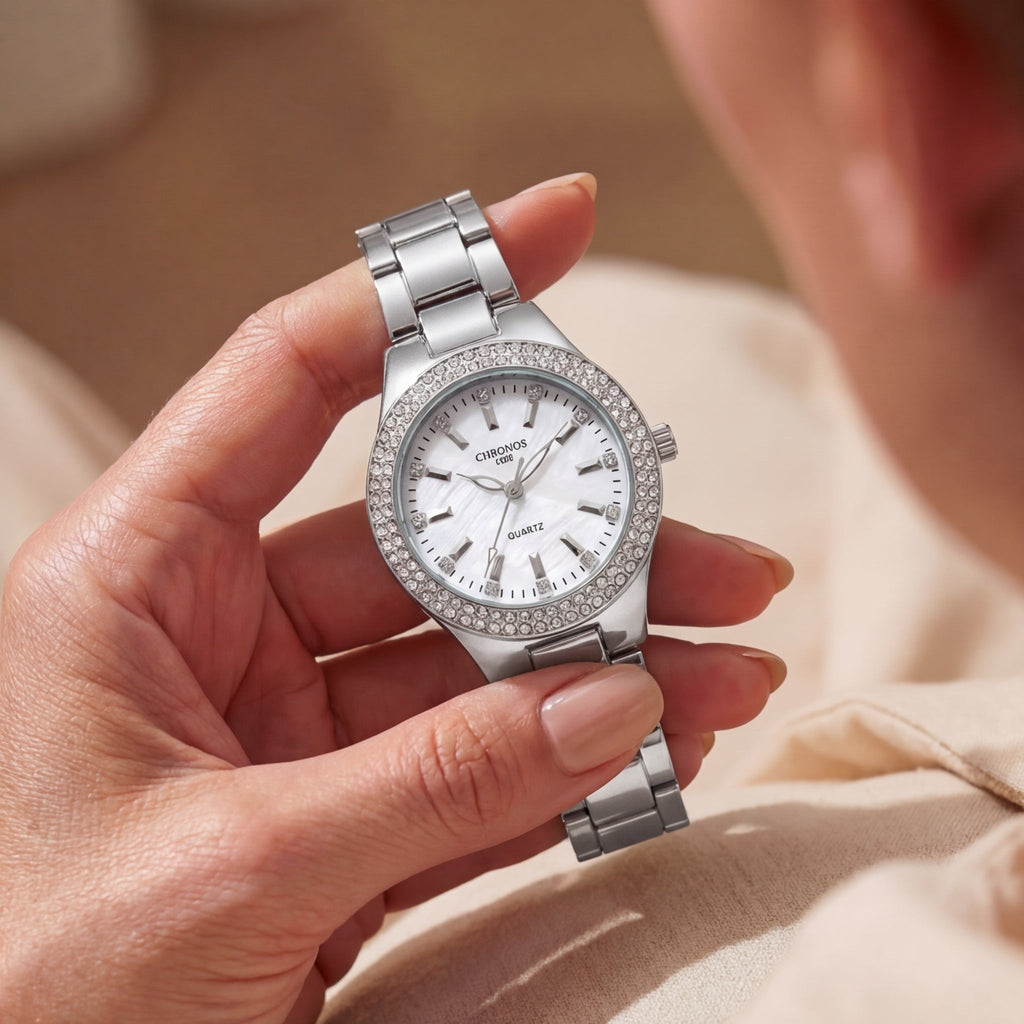 Damen Diamantbesetzte Quarz Uhr