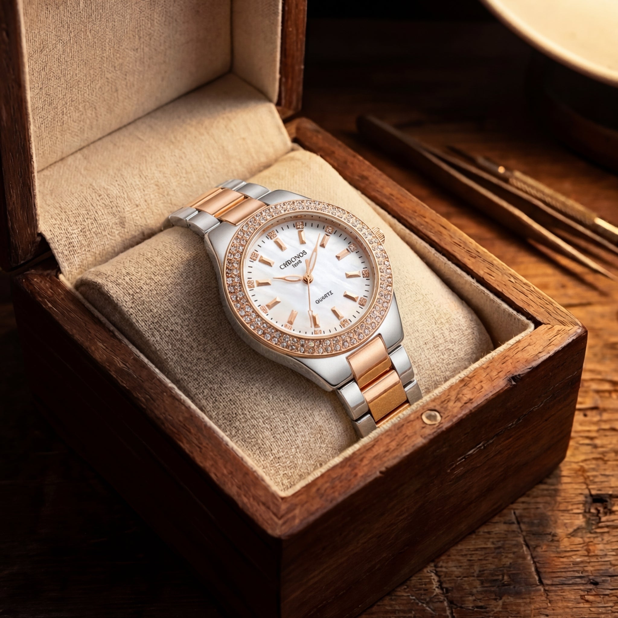 Damen Diamantbesetzte Quarz Uhr
