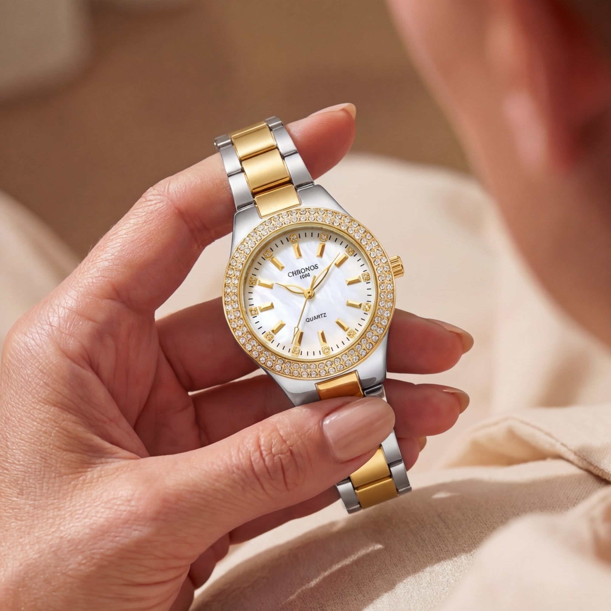 Damen Diamantbesetzte Quarz Uhr
