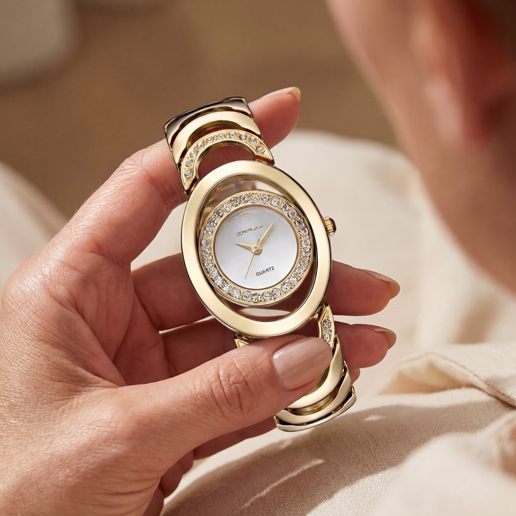 Damen Elegante Diamant Stahlband Uhr