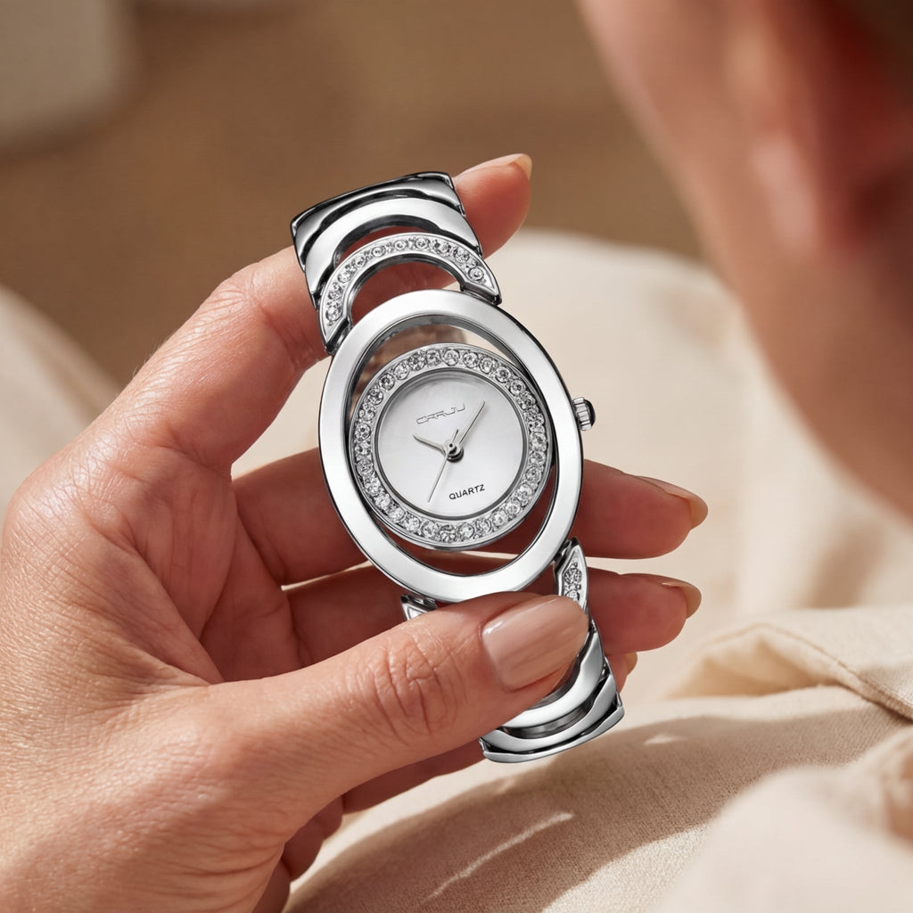Damen Elegante Diamant Stahlband Uhr