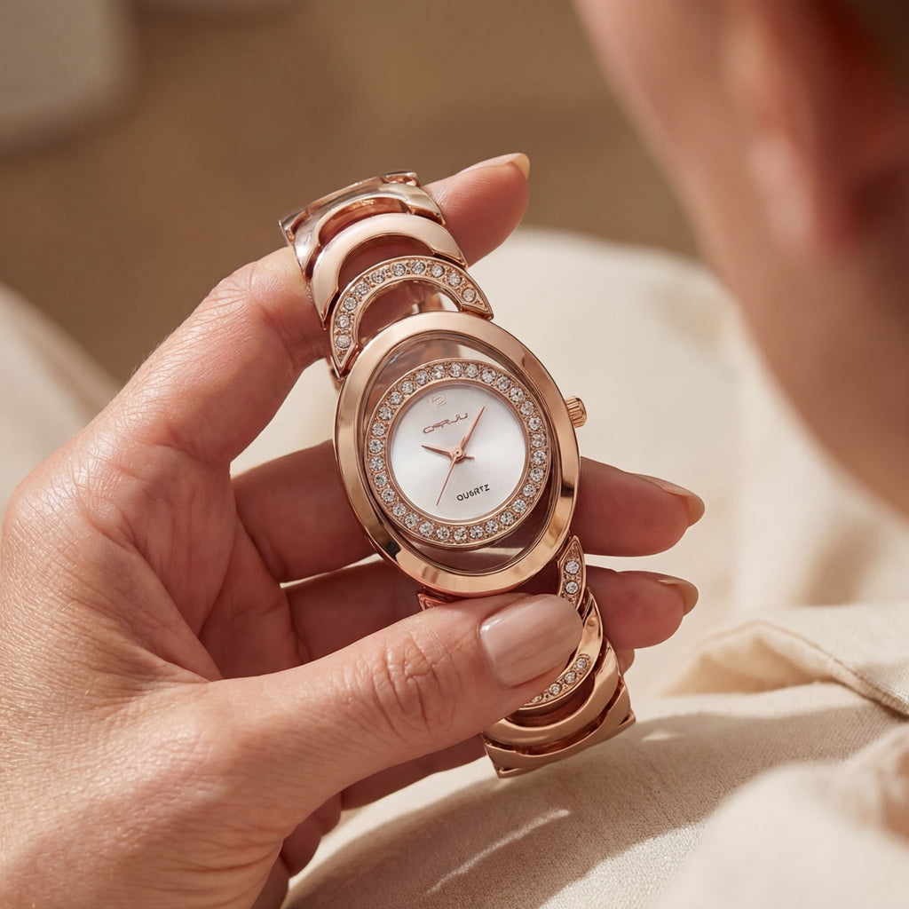 Damen Elegante Diamant Stahlband Uhr