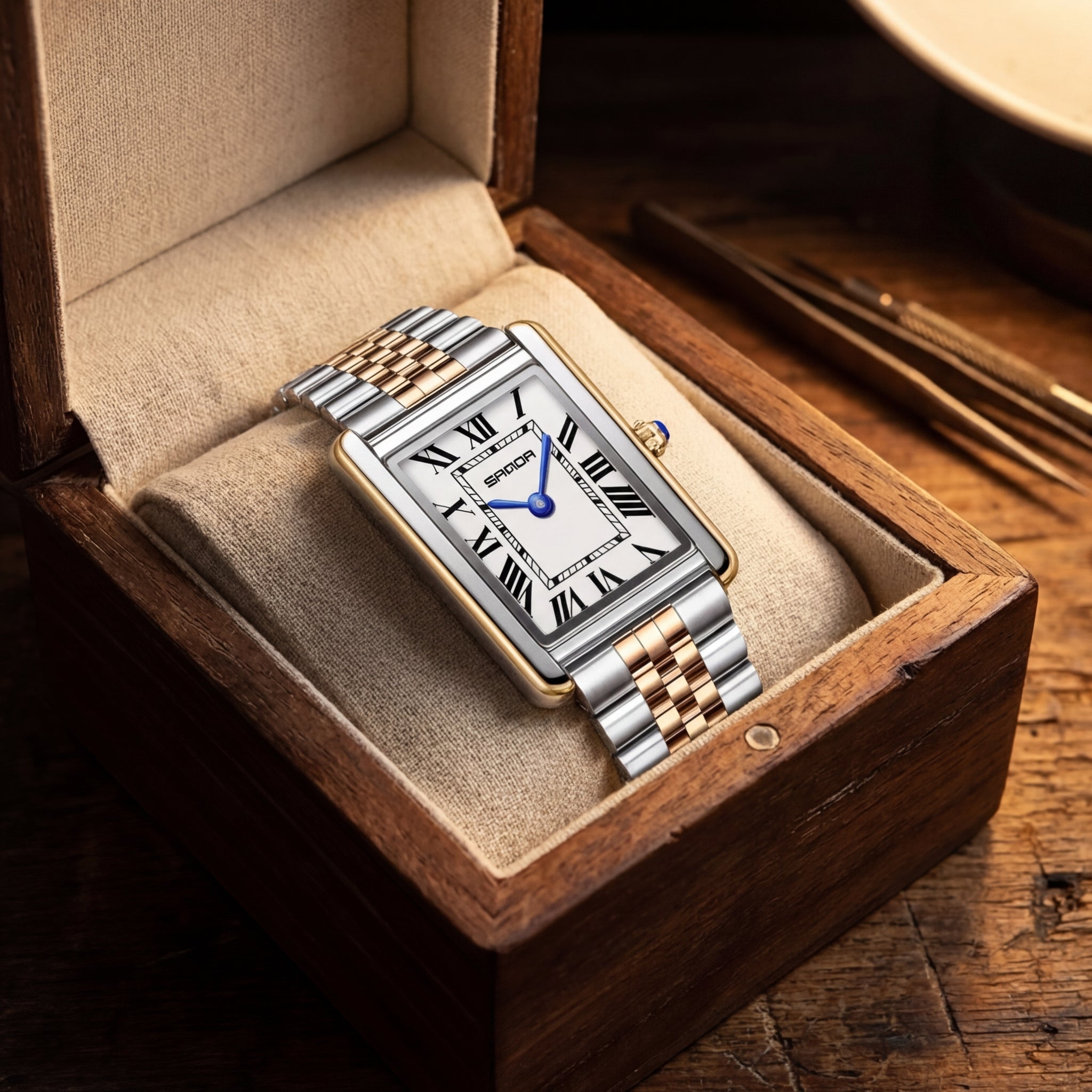 Damen Edelstahl Quadratisches Zifferblatt Uhr