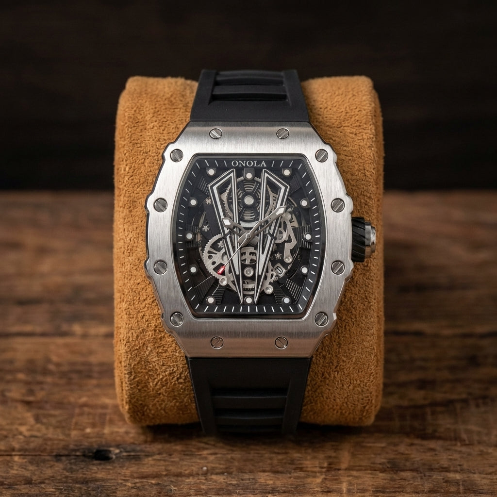 Herren Steampunk Skeleton Uhr