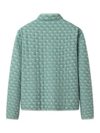 Handgefertigte Baumwoll-Patchwork-Steppjacke – Grünes geometrisches Rautenmuster mit kontrastierenden Bündchen