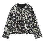 Handgefertigte Baumwoll-Patchwork-Steppjacke – Schwarz-weißer Marmorprint