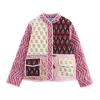 Handcrafted Cotton Patchwork Quilted Shacket - Pink Multi-Color Blocking